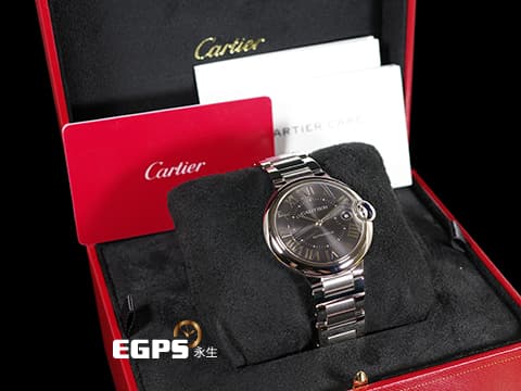 CARTIER 卡地亞 Ballon Bleu de Cartier 經典 最新款 藍氣球 WSBB0060 大型 不鏽鋼材質 深灰色磨砂陽光射線紋飾錶盤  2024年保卡  自動上鍊 40mm