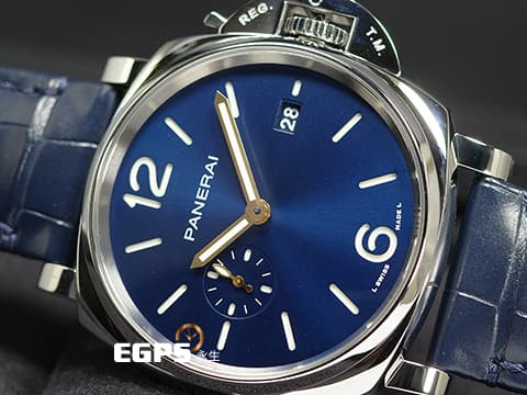 PANERAI 沛納海 Luminor Due PAM1274 三日鍊 小秒針 藍色太陽放射紋三明治面盤 金色指針 PAM01274 2022年保單 新式快拆錶帶 自動上鍊 42mm