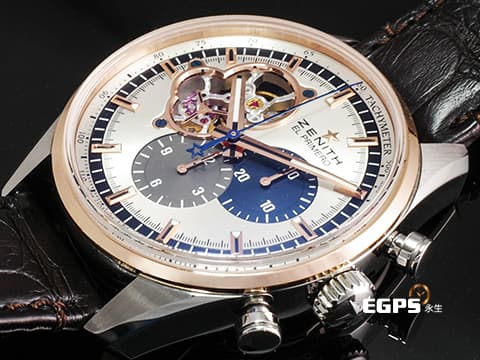 ZENITH 真力時 EL PRIMERO 51.2080.4061/69.C494 18K玫瑰金材質 半金款&nbsp;三色計時盤 鏤空偏心面盤&nbsp;2022年保卡 台灣公司貨 自動上鍊 42mm