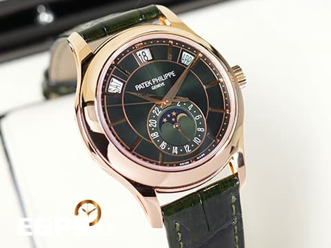 PATEK PHILIPPE 百達翡麗 PP 5205R-011 Annual Calendar 年曆錶 5205 月相盈虧 18K玫瑰金材質 橄欖綠黑色漸變面盤&nbsp;2023年保單 自動上鍊 40 mm