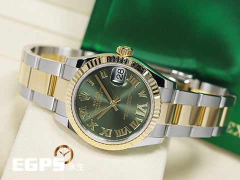 ROLEX 勞力士 DateJust 278273 不鏽鋼&amp;18K黃金材質 半金款&nbsp;&nbsp;<font color="#e0ffc7">原廠鑲鑽VI 橄欖綠色錶面</font><font color="#c7ffd2">&nbsp;</font><font color="#FF0000">2025年保卡 </font> 自動上鍊 31mm