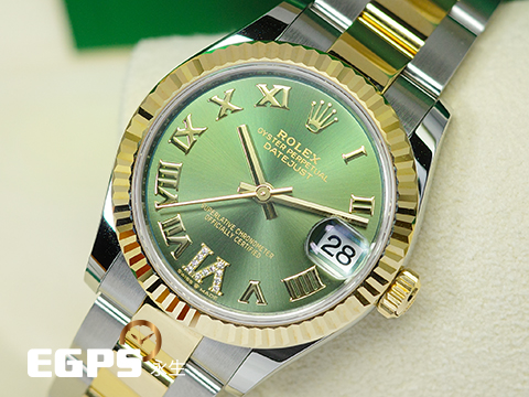 ROLEX 勞力士 DateJust 278273 不鏽鋼&amp;18K黃金材質 半金款&nbsp;&nbsp;<font color="#e0ffc7">原廠鑲鑽VI 橄欖綠色錶面</font><font color="#c7ffd2">&nbsp;</font><font color="#FF0000">2025年保卡 </font> 自動上鍊 31mm