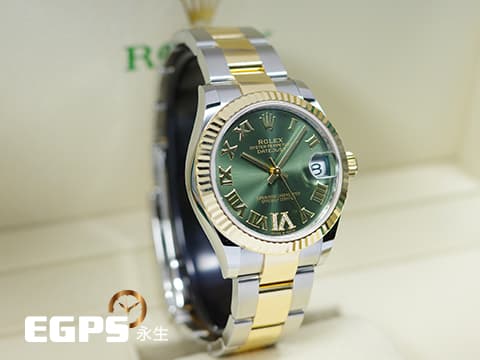 ROLEX 勞力士 DateJust 278273 不鏽鋼&amp;18K黃金材質 半金款&nbsp;&nbsp;原廠鑲鑽VI 橄欖綠色錶面&nbsp;2025年保卡  自動上鍊 31mm