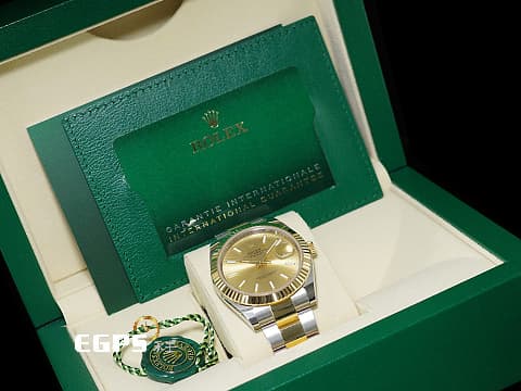 ROLEX 勞力士 DateJust 41 蠔式日誌型 126333 皇帝金面盤 18K黃金 半金款 DJ41 經典三角坑紋錶圈 2021年新式綠卡 蠔式（Oyster）三節錶帶 自動上鍊 41mm