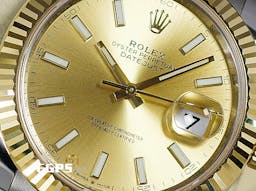 ROLEX 勞力士 DateJust 41 蠔式日誌型 126333 <font color="#f5dea8">皇帝金面盤</font> 18K黃金材質 半金款 DJ41 經典三角坑紋錶圈 <font color="#FF0000">2025年新式綠卡 蠔式（Oyster）三節錶帶</font> 自動上鍊 41mm