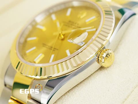 ROLEX 勞力士 DateJust 41 蠔式日誌型 126333 皇帝金面盤 18K黃金 半金款 DJ41 經典三角坑紋錶圈 2021年新式綠卡 蠔式（Oyster）三節錶帶 自動上鍊 41mm