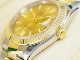 ROLEX 勞力士 DateJust 41 蠔式日誌型 126333 <font color=#f5dea8>皇帝金面盤</font> 18K黃金 半金款 DJ41 經典三角坑紋錶圈 <font color=#FF0000>2021年新式綠卡 蠔式（Oyster）三節錶帶</font> 自動上鍊 41mm