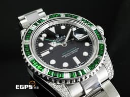 ROLEX 勞力士  GMT-Master II 116710LN 格林威治型 GMT 116710 兩地時區 <font color=#FF0000>精鑲鑽石框錶耳 <font color=#77FF00>精鑲綠寶石錶 綠色GMT指針</font></font> 自動上鍊 40mm