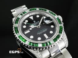 ROLEX 勞力士  GMT-Master II 116710LN 格林威治型 GMT 兩地時區 <font color=#FF0000>精鑲鑽石框錶耳  <font color=#77FF00>精鑲綠寶石錶 綠色GMT指針</font></font> 自動上鍊 40mm