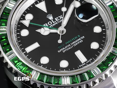 ROLEX 勞力士  GMT-Master II 116710LN 格林威治型 GMT 116710 兩地時區 精鑲鑽石框錶耳 精鑲綠寶石錶 綠色GMT指針 自動上鍊 40mm