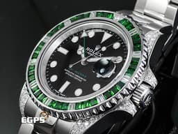 ROLEX 勞力士  GMT-Master II 116710LN 格林威治型 GMT 116710 兩地時區 <font color=#FF0000>精鑲鑽石框錶耳 <font color=#77FF00>精鑲綠寶石錶 綠色GMT指針</font></font> 自動上鍊 40mm