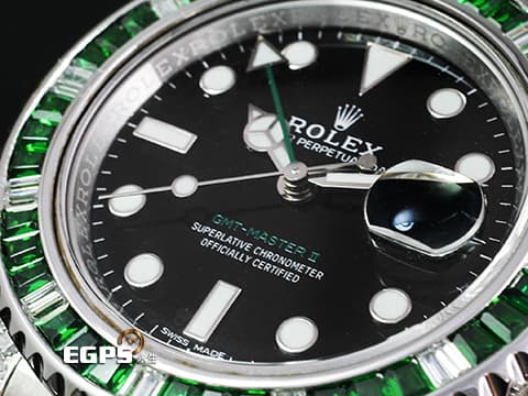 ROLEX 勞力士  GMT-Master II 116710LN 格林威治型 GMT 兩地時區 精鑲鑽石框錶耳  精鑲綠寶石錶 綠色GMT指針 自動上鍊 40mm