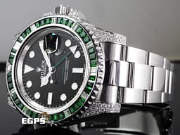 ROLEX 勞力士  GMT-Master II 116710LN 格林威治型 GMT 116710 兩地時區 <font color=#FF0000>精鑲鑽石框錶耳 <font color=#77FF00>精鑲綠寶石錶 綠色GMT指針</font></font> 自動上鍊 40mm