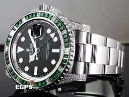 ROLEX 勞力士  GMT-Master II 116710LN 格林威治型 GMT 兩地時區 <font color=#FF0000>精鑲鑽石框錶耳  <font color=#77FF00>精鑲綠寶石錶 綠色GMT指針</font></font> 自動上鍊 40mm