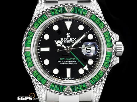 ROLEX 勞力士  GMT-Master II 116710LN 格林威治型 GMT 116710 兩地時區 精鑲鑽石框錶耳 精鑲綠寶石錶 綠色GMT指針 自動上鍊 40mm