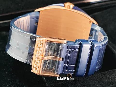 FRANCK MULLER 法蘭穆勒 FM Vanguard Yachting V45 SC 遊艇系列   玫瑰金材質 運動款 藍色面盤 精鑲美鑽耀眼奪目，與眾不同絕對是目光的焦點 ！！  自動上鍊 44x54mm