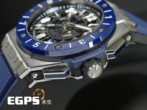 HUBLOT 宇舶 Big Bang 大爆炸 Unico GMT 三日鍊 兩地時間 471.NL.7112.RX 鈦金屬材質&nbsp;藍色陶瓷錶圈&nbsp;鏤空面盤 2021年保卡&nbsp;自動上鍊 45mm