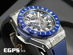 HUBLOT 宇舶 Big Bang 大爆炸 Unico GMT 三日鍊 兩地時間 471.NL.7112.RX 鈦金屬材質&nbsp;<font color="#05f0f0">藍色陶瓷錶圈&nbsp;鏤空面盤</font> <font color="#FF0000">2021年保卡</font>&nbsp;自動上鍊 45mm