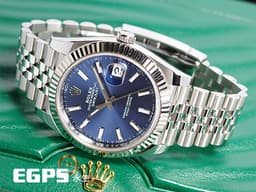 ROLEX 勞力士 Datejust 126334 蠔式日誌型 <font color=#0000ff>藍色放射紋面盤、柱狀夜光時標</font> 18K白金三角坑紋錶圈 <font color=#FF0000>2024保單 紀念型（Jubilee）五銖錶帶</font> 自動上鍊 41mm