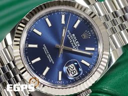 ROLEX 勞力士 Datejust 126334 蠔式日誌型 <font color=#0000ff>藍色放射紋面盤、柱狀夜光時標</font> 18K白金三角坑紋錶圈 <font color=#FF0000>2024保單 紀念型（Jubilee）五銖錶帶</font> 自動上鍊 41mm