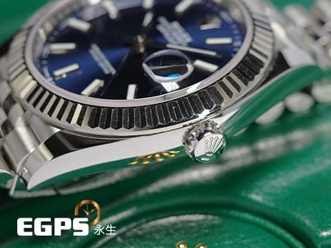 ROLEX 勞力士 Datejust 126334 蠔式日誌型 藍色放射紋面盤、柱狀夜光時標 18K白金三角坑紋錶圈 2024保單 紀念型（Jubilee）五銖錶帶 自動上鍊 41mm