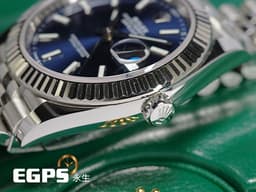 ROLEX 勞力士 Datejust 126334 蠔式日誌型 <font color=#0000ff>藍色放射紋面盤、柱狀夜光時標</font> 18K白金三角坑紋錶圈 <font color=#FF0000>2024保單 紀念型（Jubilee）五銖錶帶</font> 自動上鍊 41mm