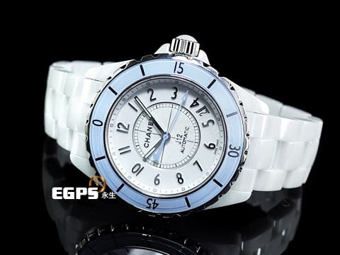 CHANEL 香奈兒 J12 Soft Blue Limited H4341&nbsp;淡藍色外圈 白陶瓷 專利不鏽鋼蝴蝶扣 限量1200只&nbsp;自動上鏈 38mm