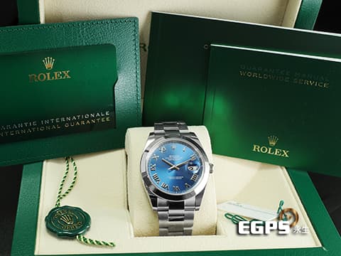 ROLEX 勞力士 Datejust 41 蠔式日誌型 126300 藍色太陽紋面盤 最經典的立體羅馬數字時標 DJ41 不鏽鋼 2024年新式綠卡 自動腕錶 41mm