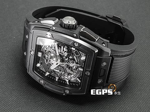 Hublot 宇舶 Spirit Of Big Bang Black Magic 42 大爆炸 靈魂系列 642.CI.0170.RX 黑色魔力 黑陶瓷 鈦金屬  計時碼表 酒桶型 鏤空面盤 2025年電子保單 僅試戴極新品 自動上鍊 42mm