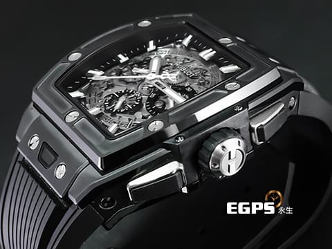 Hublot 宇舶 Spirit Of Big Bang Black Magic 42 大爆炸 靈魂系列 642.CI.0170.RX 黑色魔力 黑陶瓷 鈦金屬  計時碼表 酒桶型 鏤空面盤 2025年電子保單 僅試戴極新品 自動上鍊 42mm