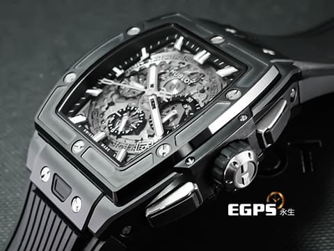 Hublot 宇舶 Spirit Of Big Bang Black Magic 42 大爆炸 靈魂系列 642.CI.0170.RX 黑色魔力 黑陶瓷 鈦金屬 計時碼表 酒桶型 鏤空面盤 2024年電子保單 自動上鍊 42mm