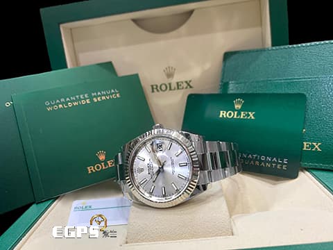 ROLEX 勞力士 DateJust 41 蠔式日誌型 126334 銀色放射紋面盤 不鏽鋼 DJ41 經典三角坑紋錶圈 2022年新式保卡 蠔式（Oyster）三節錶帶 自動上鍊 41mm