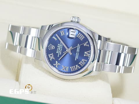 ROLEX 勞力士 Datejust 31 蠔式日誌型 278240 亮藍色面盤 羅馬數字時標 DJ31 不鏽鋼 2024年卡 蠔式（Oyster）三節錶帶 自動上鍊 31mm