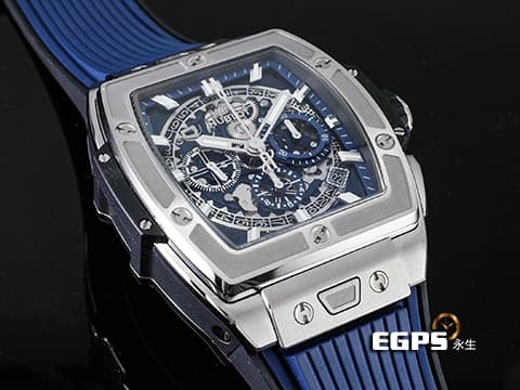 Hublot 宇舶 Spirit of Big Bang Titanium Blue 大爆炸 靈魂系列 642.NX.7170.RX 藍色鏤空面盤 鈦金屬 計時碼表 2024年電子保單 自動上鍊 42mm