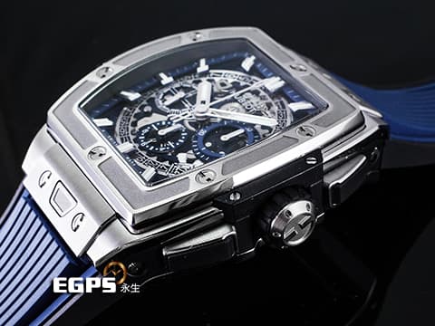 Hublot 宇舶 Spirit of Big Bang Titanium Blue 大爆炸 靈魂系列 642.NX.7170.RX 藍色鏤空面盤 鈦金屬 計時碼表 2024年電子保單 自動上鍊 42mm