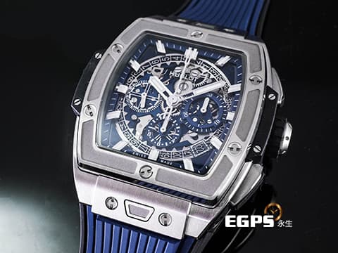 Hublot 宇舶 Spirit of Big Bang Titanium Blue 大爆炸 靈魂系列 642.NX.7170.RX 藍色鏤空面盤 鈦金屬 計時碼表 2025年電子保單 自動上鍊 42mm