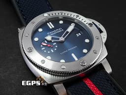 PANERAI 沛納海 Submersible QuarantaQuattro Luna Rossa PAM01391 潛水錶<font color="#567594">藍色太陽紋面盤 藍色尼龍橡膠錶帶 </font><font color="#FF0000">沛納海P9000自製機芯 小秒盤 2022年保單 台灣公司貨 專賣店限量款 PAM1391</font>自動上鍊 44mm