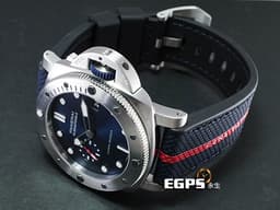 PANERAI 沛納海 Submersible QuarantaQuattro Luna Rossa PAM01391 潛水錶<font color="#567594">藍色太陽紋面盤 藍色尼龍橡膠錶帶 </font><font color="#FF0000">沛納海P9000自製機芯 小秒盤 2022年保單 台灣公司貨 專賣店限量款 PAM1391</font>自動上鍊 44mm
