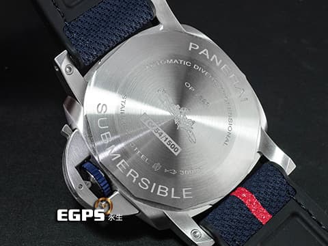 PANERAI 沛納海 Submersible QuarantaQuattro Luna Rossa PAM01391 潛水錶藍色太陽紋面盤 藍色尼龍橡膠錶帶 沛納海P9000自製機芯 小秒盤 2022年保單 台灣公司貨 專賣店限量款 PAM1391自動上鍊 44mm
