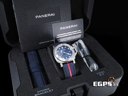 PANERAI 沛納海 Submersible QuarantaQuattro Luna Rossa PAM01391 潛水錶<font color="#567594">藍色太陽紋面盤 藍色尼龍橡膠錶帶 </font><font color="#FF0000">沛納海P9000自製機芯 小秒盤 2022年保單 台灣公司貨 專賣店限量款 PAM1391</font>自動上鍊 44mm