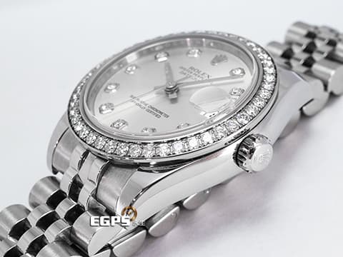 ROLEX 勞力士 Datejust 178384-63160 不鏽鋼材質&nbsp;原廠鑲鑽錶圈 原廠鑽石時標 銀灰色面盤 自動上鍊 亂碼字頭 31mm