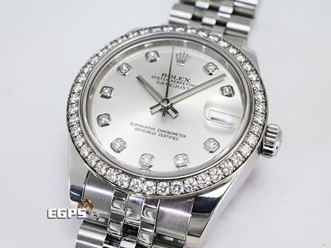 ROLEX 勞力士 Datejust 178384-63160 不鏽鋼材質&nbsp;原廠鑲鑽錶圈 原廠鑽石時標 銀灰色面盤 自動上鍊 亂碼字頭 31mm