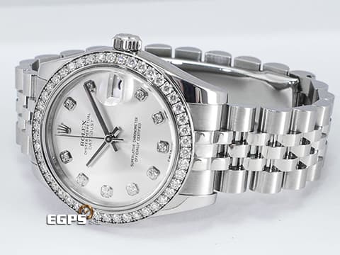 ROLEX 勞力士 Datejust 178384-63160 不鏽鋼材質&nbsp;原廠鑲鑽錶圈 原廠鑽石時標 銀灰色面盤 自動上鍊 亂碼字頭 31mm