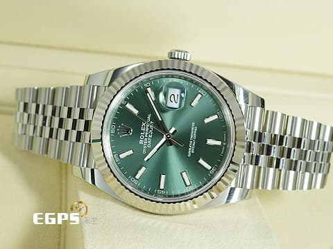 ROLEX 勞力士 Datejust 41 蠔式日誌型 126334 薄荷綠色面盤 不鏽鋼 DJ41 經典三角坑紋錶圈 2025年保卡 紀念型（Jubilee）五銖錶帶 自動上鍊 41mm