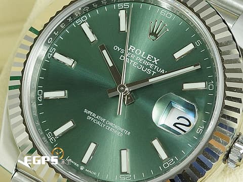 ROLEX 勞力士 Datejust 41 蠔式日誌型 126334 薄荷綠色面盤 不鏽鋼 DJ41 經典三角坑紋錶圈 2025年保卡 紀念型（Jubilee）五銖錶帶 自動上鍊 41mm