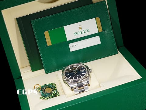 ROLEX 勞力士 Datejust II 經典 蠔式日誌型 116334 藍色面盤 柱狀夜光時標 DJ41 不鏽鋼材質 18K白金三角坑紋錶圈 自動上鍊 41mm