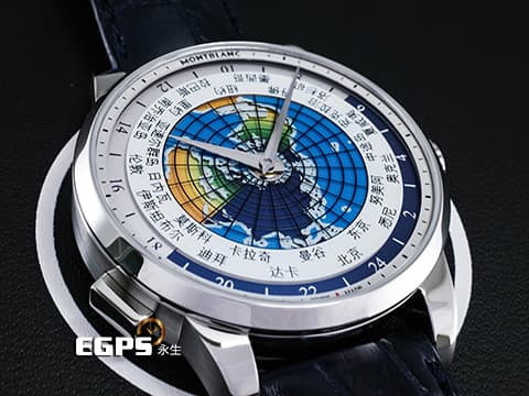Montblanc 萬寶龍 Heritage Spirit 116534 傳承精神UNICEF系列 世界時區腕錶 亞洲限量款 極少見中文地名錶盤  限量500枚 聯合國兒童基金會標誌錶背 深藍色皮革錶帶 自動上鍊 41mm