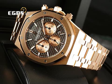 Audemars Piguet 愛彼 AP錶 Royal Oak 皇家橡樹 26331OR.OO.1220OR.02 玫瑰金鍊帶款 26331 OR 巧克力色格紋面盤 2019年新式保卡 計時碼表 自動上鏈 41mm
