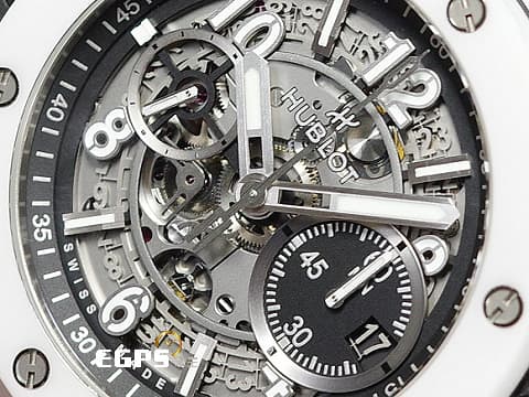 HUBLOT 宇舶 BIG BANG UNICO 大爆炸 飛返 計時碼表 421.HX.1170.RX 白陶瓷 三日鍊 鏤空面盤 2021年保卡 自動上鍊 44mm