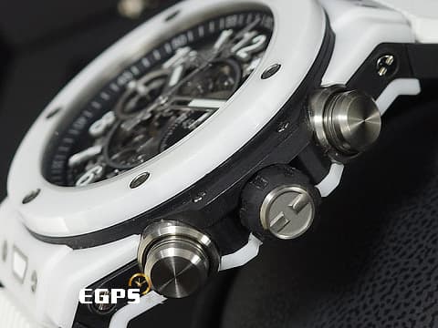 HUBLOT 宇舶 BIG BANG UNICO 大爆炸 飛返 計時碼表 421.HX.1170.RX 白陶瓷 三日鍊 鏤空面盤 2021年保卡 自動上鍊 44mm